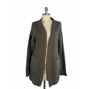 Harper Heritage Olive Green Chunky Knit Open Long Cardigan Sweater Women's Small